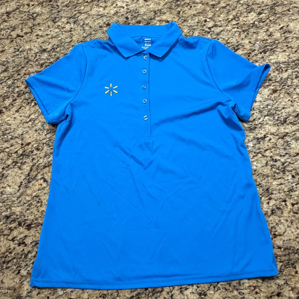 Walmart Employee Uniform Polo Shirt Womens Large Blue Short Sleeve Spark Logo